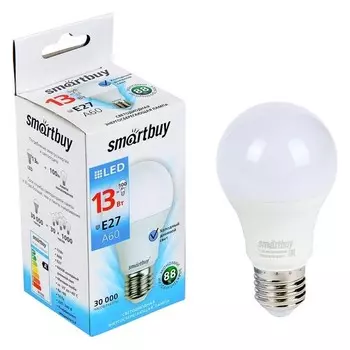 Лампа Cветодиодная Smartbuy, A60, E27, 13 Вт, 6000 К, холодный белый свет