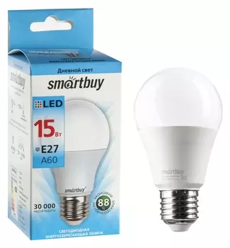 Лампа Cветодиодная Smartbuy, A60, E27, 15 Вт, 4000 К, дневной белый свет