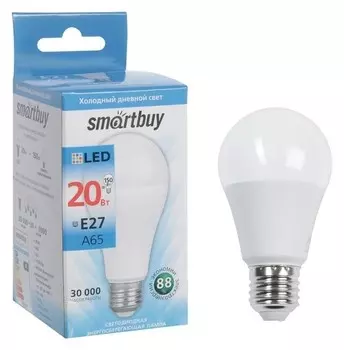 Лампа Cветодиодная Smartbuy, A65, E27, 20 Вт, 6000 К, холодный белый свет