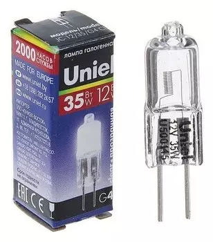 Лампа галогенная Uniel, 35 Вт, G4, 12 В, прозрачная