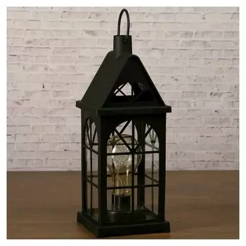 Лампа настольная лофт + подвес "Фонарь-домик" чёрная от батареек 3ааа 35х13,5х13,5 см