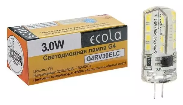 Лампа светодиодная, 3 Вт, G4, 4200 K, 320°, дневной белый