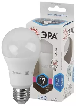 Лампа светодиодная эра, 17 (145) Вт, цоколь E27, груша, нейтрал. белый, 25000 ч, Smda60-17w-840-e27