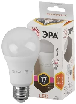 Лампа светодиодная эра, 17 (145) Вт, цоколь E27, груша, теплый белый, 25000 ч, Smda60-17w-827-e27