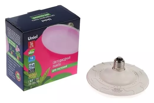 Лампа светодиодная для растений Uniel, U150, е27, 16 Вт, 150 мм, матовая