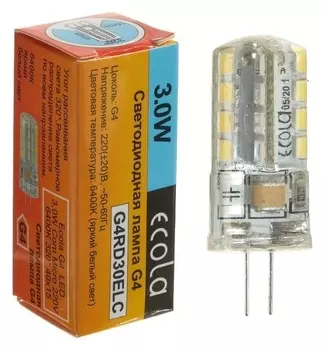 Лампа светодиодная Ecola Corn Micro, G4, 3 Вт, 6400 К, 320°, 220 В, 40х15 мм