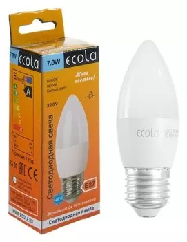 Лампа светодиодная Ecola "Свеча", 7 Вт, е27, 6000 К, 220 В, 103х37 мм