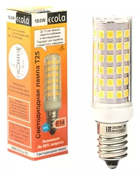 Лампа светодиодная Ecola, T25, 10 Вт, E14, 4000 K, 340°, для холодильников и швейных машин