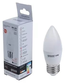 Лампа светодиодная Gauss, Elementary, с37, 8 Вт, E27, 2700k