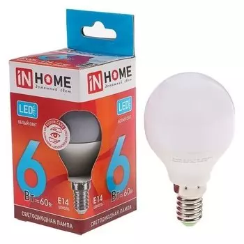 Лампа светодиодная IN Home, G45, 6 Вт, е14, 540 Лм, 4000 К, дневной белый