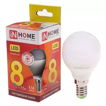 Лампа светодиодная IN Home Led-шар-vc, е14, 8 Вт, 230 В, 3000 К, 600 Лм