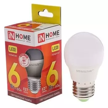 Лампа светодиодная IN Home Led-шар-vc, е27, 6 Вт, 230 В, 3000 К, 480-540 Лм