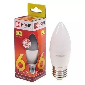Лампа светодиодная IN Home Led-свеча-vc, 6 Вт, е27, 230 В, 3000 К, 480 Лм