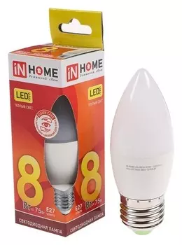 Лампа светодиодная IN Home Led-свеча-vc, 8 Вт, е27, 230 В, 3000 К, 600 Лм