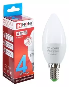 Лампа светодиодная IN Home Led-свеча-vc, е14, 4 Вт, 230 В, 4000 К, 360 Лм