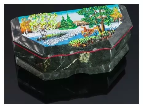 Ларец "Зима", 17х7х6, каменная крошка, змеевик