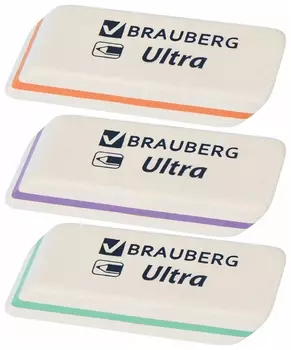 Ластик Brauberg "Ultra", 50х14х8 мм, белый, детали натуральный каучук, 228704