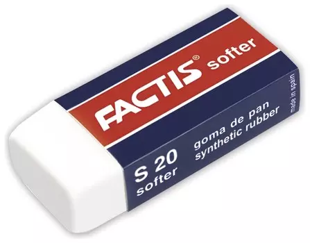 Ластик Factis Softer S 20 (Испания), 56х24х14 мм, белый, прямоугольный, картонный держатель, Cmfs20