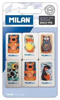 Ластик каучук Milan 436-а, размер 39x23x9мм, 6 штук в блистере 208114