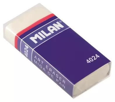 Ластик каучуковый Milan 4024, белый, карт. держатель