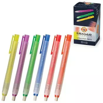 Ластик Koh-i-noor, 120х15х15 мм, белый, выдвижной, пластиковый держатель ассорти, натуральный каучук