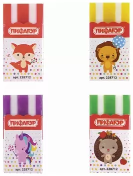 Ластик пифагор "Эники-беники", 50х27х8мм, экологичный пвх, картонный держатель, 228712