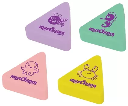 Ластик юнландия "Морские обитатели", 27х27х9мм, треугольный, 228714