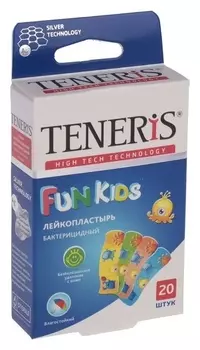 Лейкопластырь бактерицидный Teneris "Fun Kids" с ионами серебра на полимерной основе. 20 шт