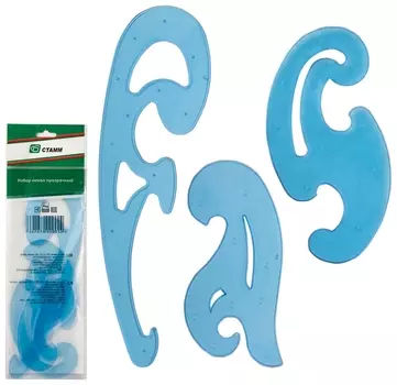 Лекало, набор 3 шт. стамм, 25 см, 17 см, 12 см, прозрачные, тонированные, европодвес, лк01