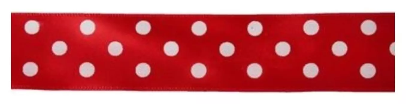 Лента атласная, 2,5 см, в рулоне 91,40 м, цвет красный в белый горох