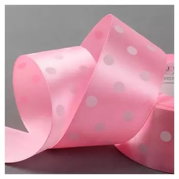Лента атласная «Горошек», 40 мм × 23 ± 1 м, цвет розовый №004