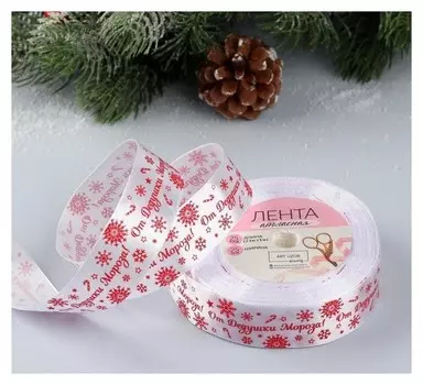 Лента атласная «От дедушки мороза», 25 мм, 23 ± 1 м, цвет красный/белый