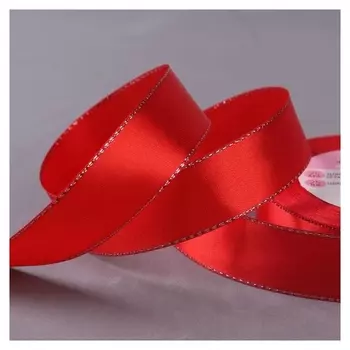 Лента атласная «Серебряные нити», 25 мм × 23 ± 1 м, цвет красный №026