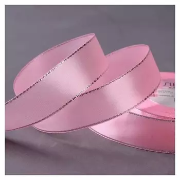 Лента атласная «Серебряные нити», 25 мм × 23 ± 1 м, цвет розовый №004