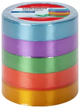 Лента атласная ширина 20 мм, набор 5 цветов по 23 м, Brauberg, 591504