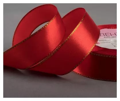 Лента атласная «Золотые нити», 25 мм × 22 ± 1 м, цвет красный №026