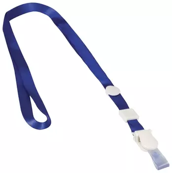 Лента для бейджей, 45 см, съемный пластиковый клип-замок с петелькой, синяя, Brauberg, 235729