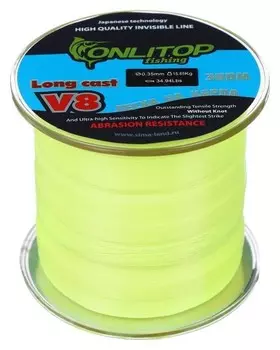 Леска капрон V8 на карпа, желтая D=0,35 мм, 300 м, 15,85 кг