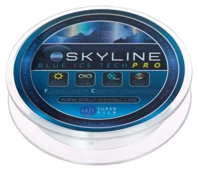 Леска зимняя Sprut Skyline Fluorocarbon Composition Icetech PRO 0,125 мм, 3,05 кг, 50 м, цвет голубой