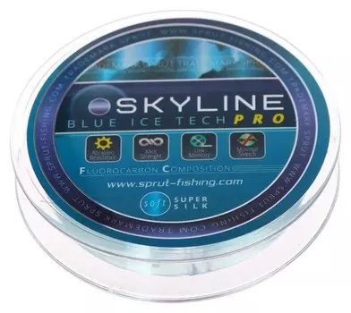 Леска зимняя Sprut Skyline Fluorocarbon Composition Icetech PRO 0,165 мм, 4,95 кг, 50 м, цвет голубой