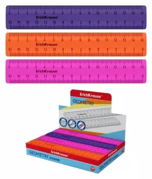 Линейка 15 см Erichkrause Caribbean Sunset, пластик из 3 цветов, в коробке-дисплее