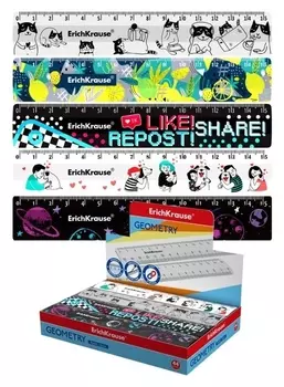 Линейка 15 см Erichkrause, пластик, из 5 дизайнов, в коробке-дисплее (Universal)