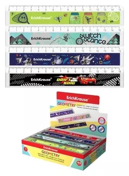 Линейка 15 см с выемкой Erichkrause, пластик, из 4 дизайнов, в коробке-дисплее (Boy)