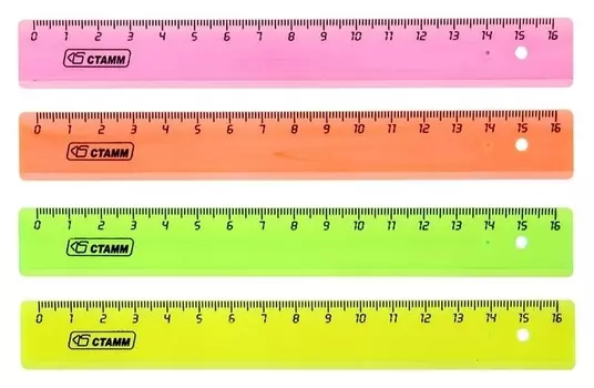 Линейка 16 см «Стамм» прозрачная, флюоресцентная