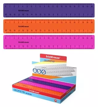 Линейка 20 см Erichkrause Caribbean Sunset, пластик, из 3 цветов, в коробке-дисплее