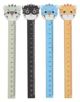 Линейка деревянная 15 см, Devente фигурная Kittens (Штрих-код), х 4 цвета, в блистере