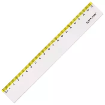 Линейка пластиковая 20 см Brauberg "Fresh Zone", прозрачная, с желтой шкалой, 210749