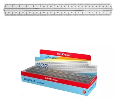 Линейка с держателем 30 см Erichkrause Clear, пластик, прозрачная, в коробке-дисплее