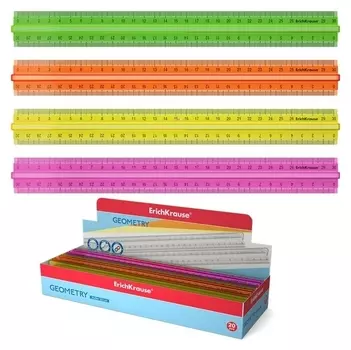 Линейка с держателем 30 см Erichkrause Neon, пластик, из 4 цветов, в коробке-дисплее