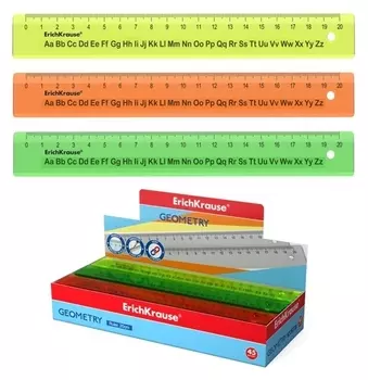 Линейка справочная 20 см алфавит английский Erichkrause Neon, пластик, из 3 цветов